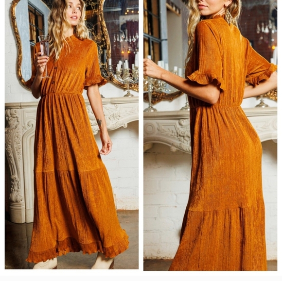 Rust-Toned Pleated Maxi Dress – Effortless Elegance for Any Occasion - Picture 3 of 4
